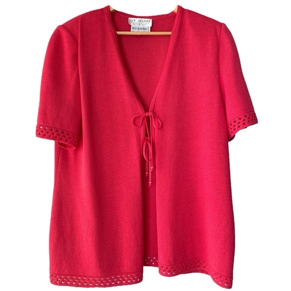 ST.JOHN for Holt Renfrew Coral Red Tie Front Cardigan Santana Knit Size 14